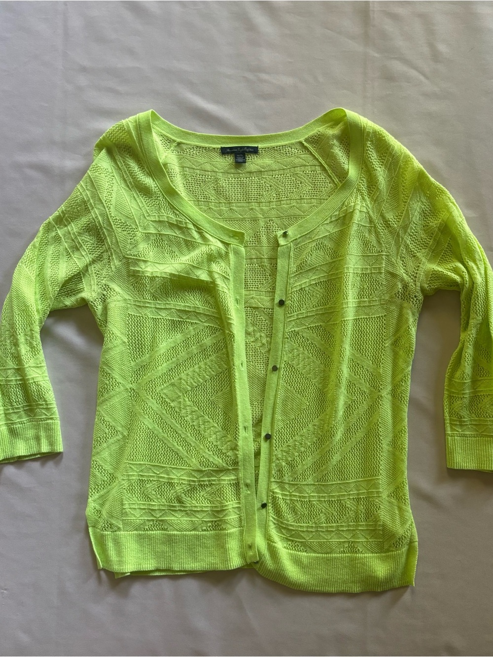 AE Neon Green Open-Knit Cardigan